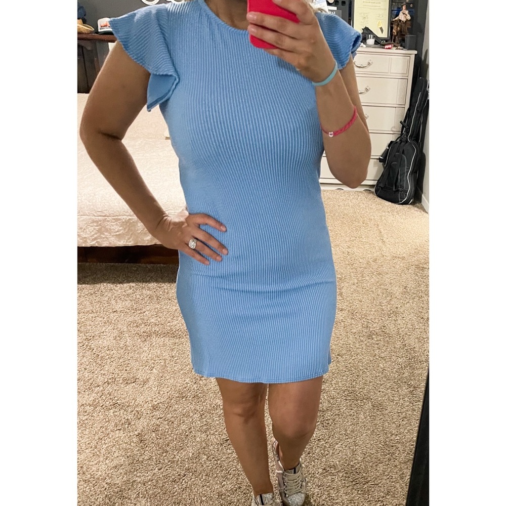 Blue Ribbed Knit Dress